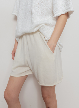 322WORKHOUSE黑色针织休闲短裤女士2025新款春秋松紧腰五分裤B337