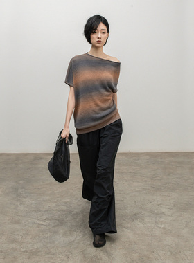 322WORKHOUSE和纸纱斜肩上衣女2025新款薄款高级感短袖针织衫B698