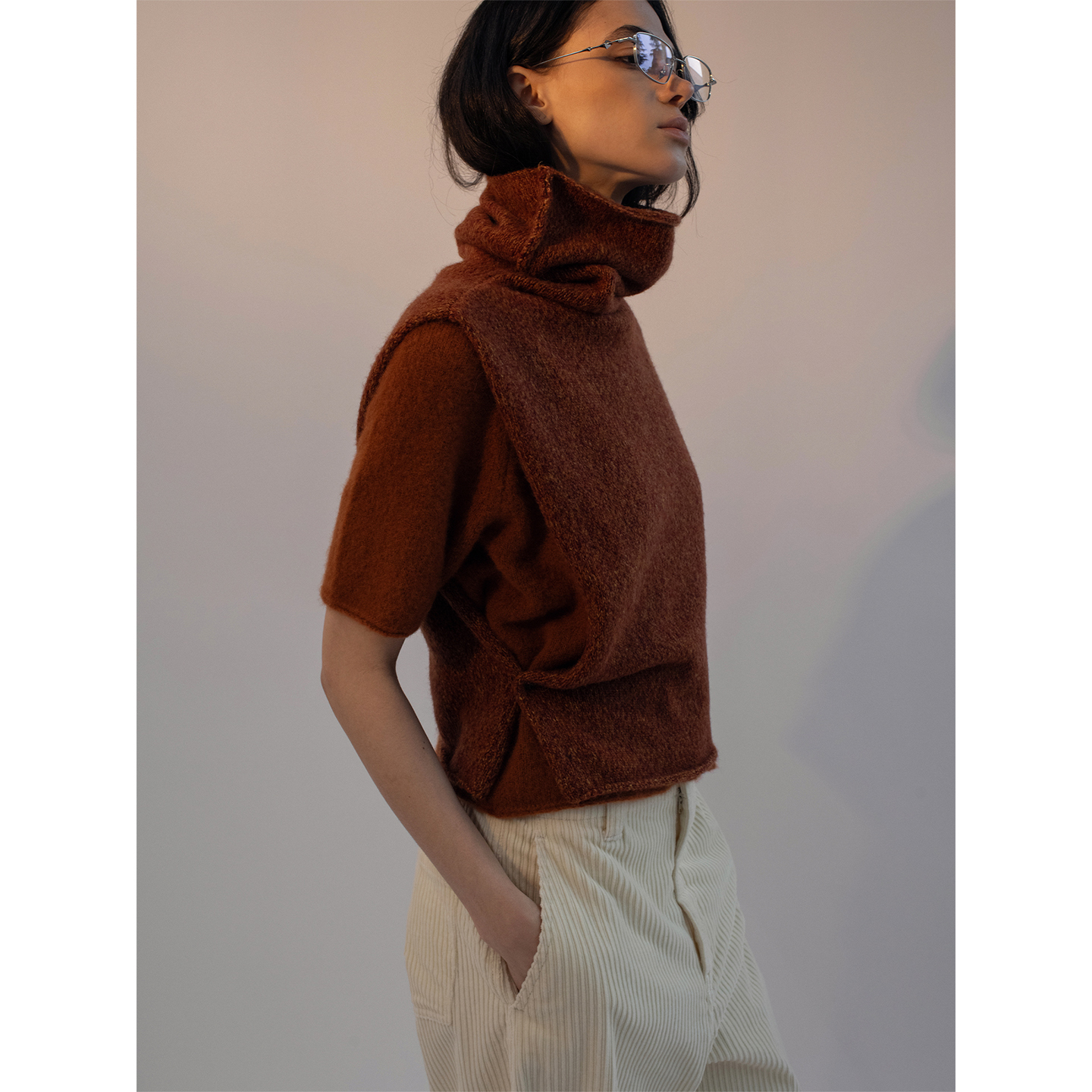 拉毛羊毛羊驼高领针织马甲