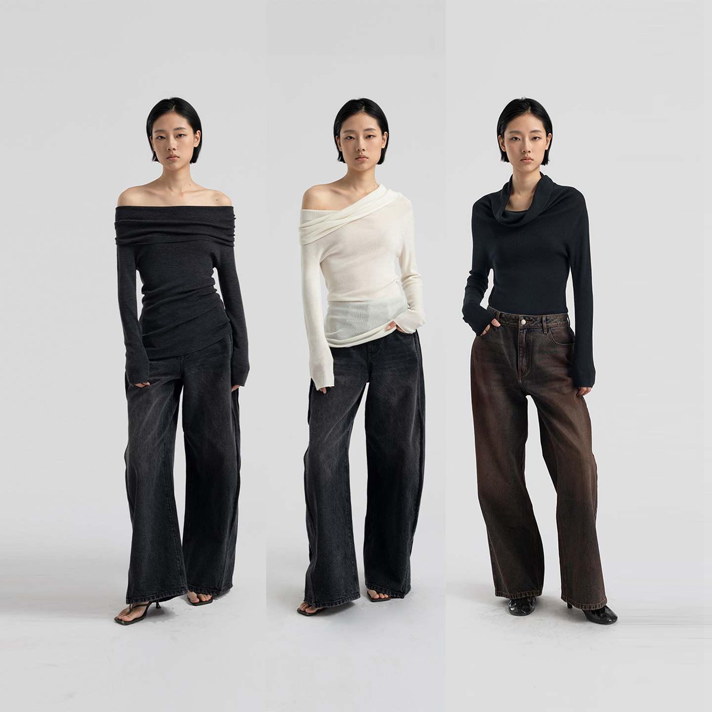 羊毛一字肩针织打底衫