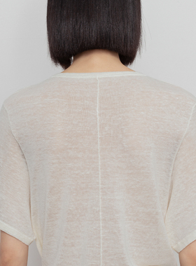 322WORKHOUSE亚麻短袖t恤女2025新款夏季轻薄宽松针织衫上衣B351