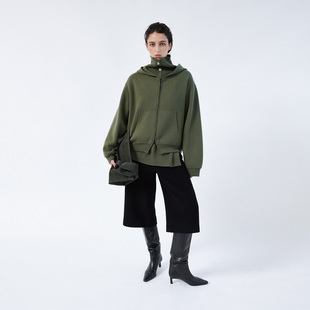 322WORKHOUSE羊毛针织毛衣外套女士2025新款 秋冬高领连帽卫衣B852