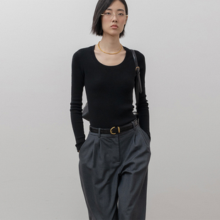 针织衫 秋季 上衣B475 女士2025新款 322WORKHOUSE羊毛黑色u领打底衫