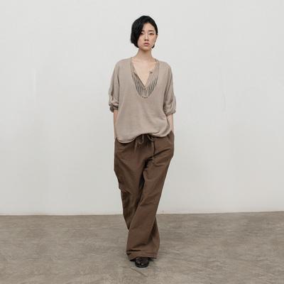 322WORKHOUSE和纸纱V领针织短袖