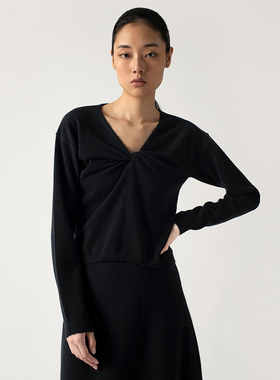 322WORKHOUSE羊毛扭结套头衫女士2024秋冬设计感修身打底衫A944