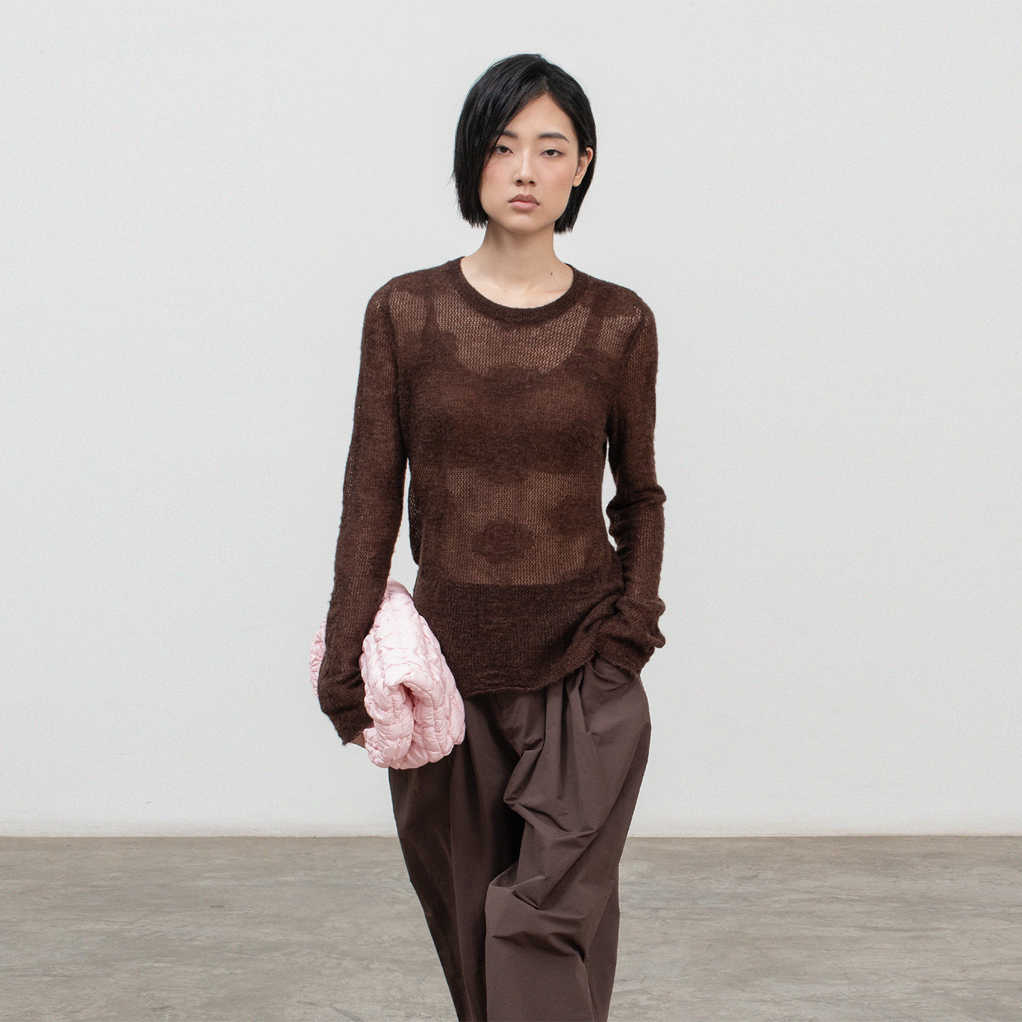 细支羊驼毛混纺圆领针织打底衫