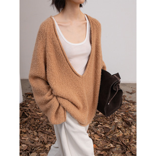 322WORKHOUSE羊毛混纺大v领叠穿上衣女士2025新款 B783 秋冬针织衫