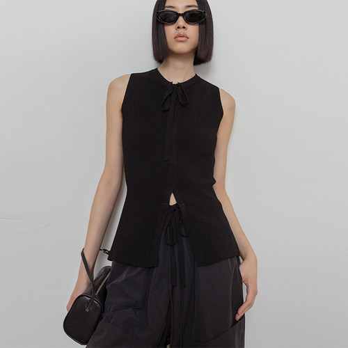 系带简约通勤马甲上衣女