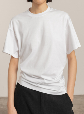 322WORKHOUSE圆领针织上衣女2025新款春秋不对称宽松短袖T恤B283