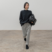 322WORKHOUSE羊驼毛黑色圆领套头衫 女士2024新款 秋冬宽松毛衣B494