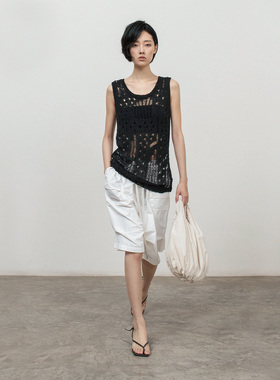 322WORKHOUSE老钱风镂空针织背心女2025新款夏季薄款无袖上衣B714