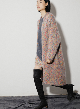 322WORKHOUSE马海毛宽松长款毛衣外套针织开衫女2025冬季新款B900