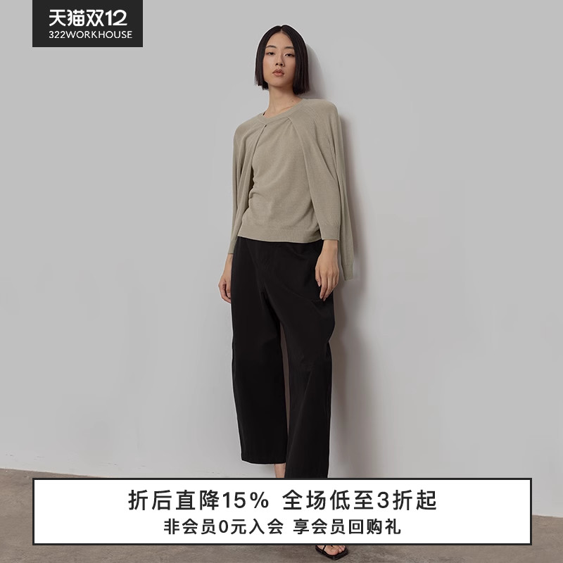 和纸纱套头圆领套头衫女