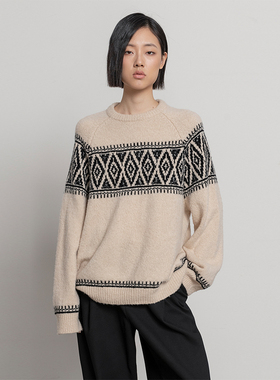 322WORKHOUSE费尔岛毛衣长袖针织衫女2025新款秋季宽松羊毛衫B513