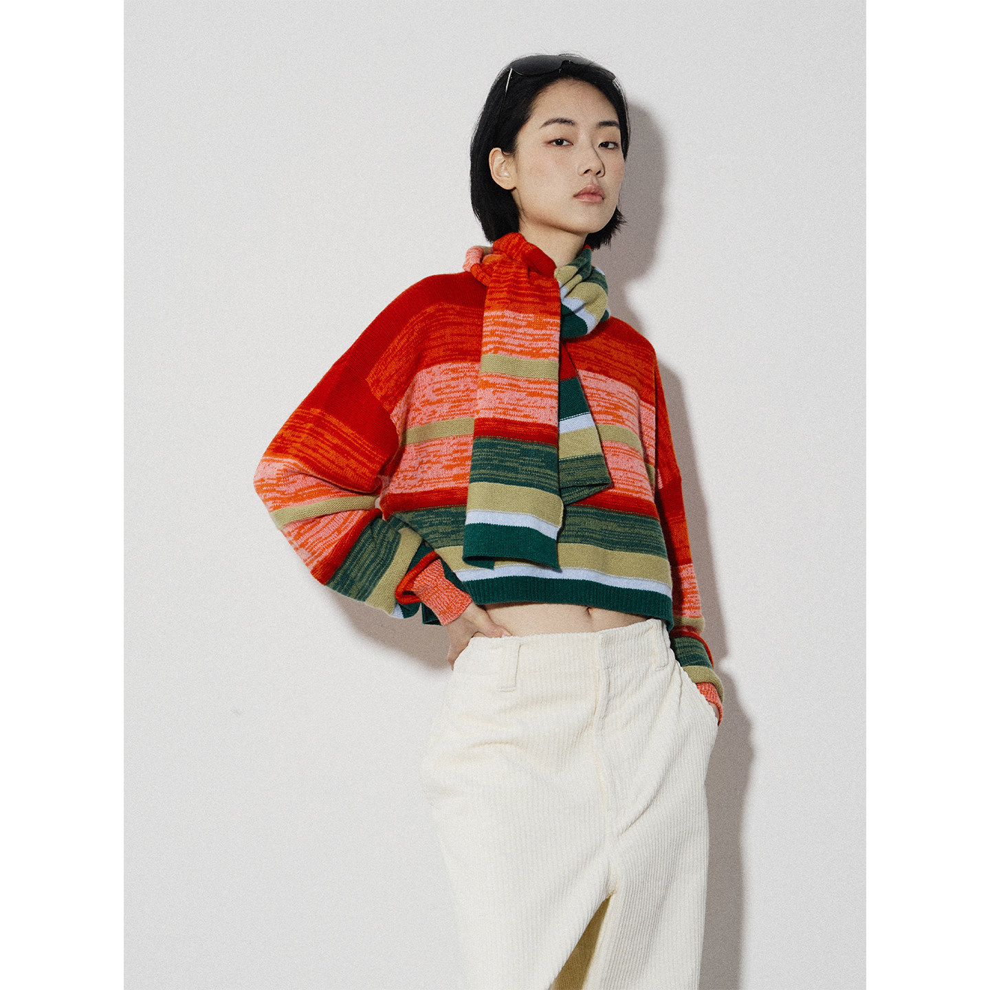 322WORKHOUSE羊毛彩虹色新年针织衫毛衣+围巾女2025冬季新款B915,女装/女士精品,毛针织衫,淘宝优惠券,粉丝福利购,淘宝优惠卷