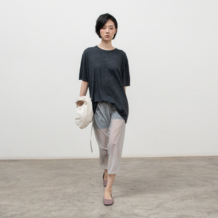 轻薄上衣B740 夏季 322WORKHOUSE黑色羊毛针织短袖 t恤女士2025新款