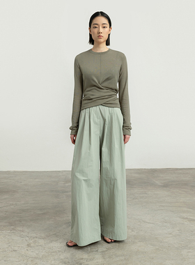 322WORKHOUSE天丝长袖针织t恤女士2025新款夏季修身正肩上衣B284