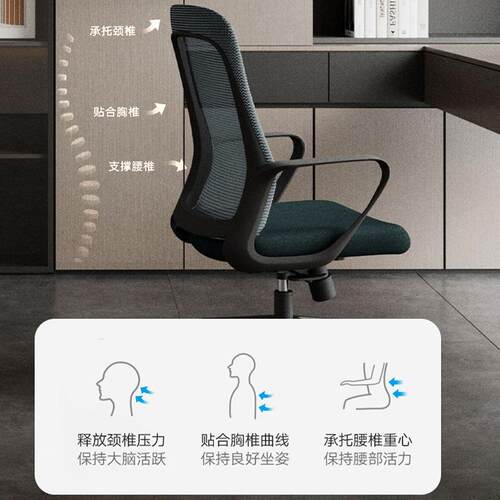 简约人体员工学办公职椅电脑转椅绵靠背B357护网布座会议培训腰椅