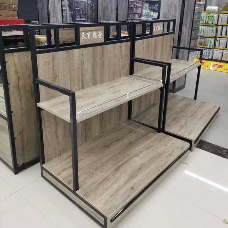 超市商店品粮油货架展示钢木米面中岛陈柜列架双面食用油大米货柜