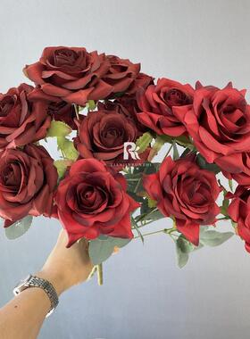 仿真玫花花束婚庆手捧9头花把角玫瑰花墙假AL-870花婚礼花排插装