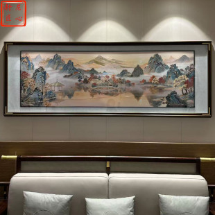 饰画 山水装 纯手工铜雕画客厅挂画宋式 壮丽山河沙发背景壁画新中式