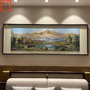 饰画 挂画沙发背景墙高端山水装 宋式 金山聚宝盆铜雕画手工客厅横版