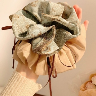 复古国风印花蝴蝶结丝带小蛮腰大肠发圈气质高级扎马尾发绳发饰女