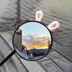 兔耳朵电动车后视镜装饰猫耳朵小配件摩托车三轮电瓶车公仔可爱