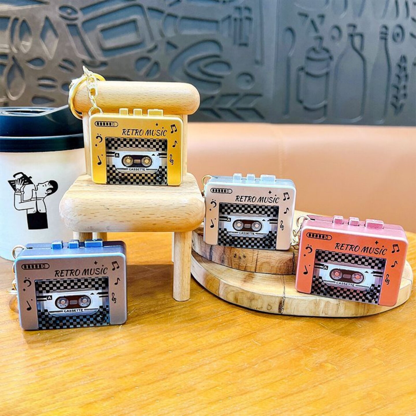 迷你录音磁带机创意钥匙扣情侣款包包汽车钥匙创意挂件礼品玩具