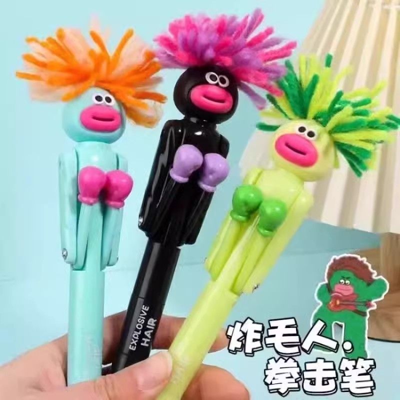 炸毛人卡通拳擊筆創意筆圓珠筆