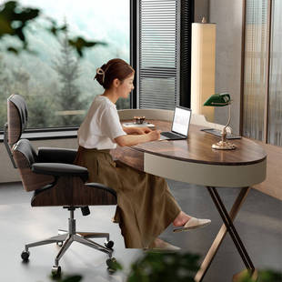 北欧白蜡木书桌现代简约书房写字台设计师别墅型家用胡桃木办公桌