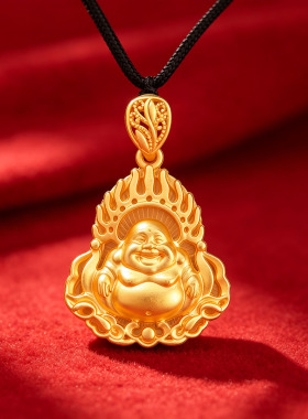 金色吊坠火焰弥勒佛项链