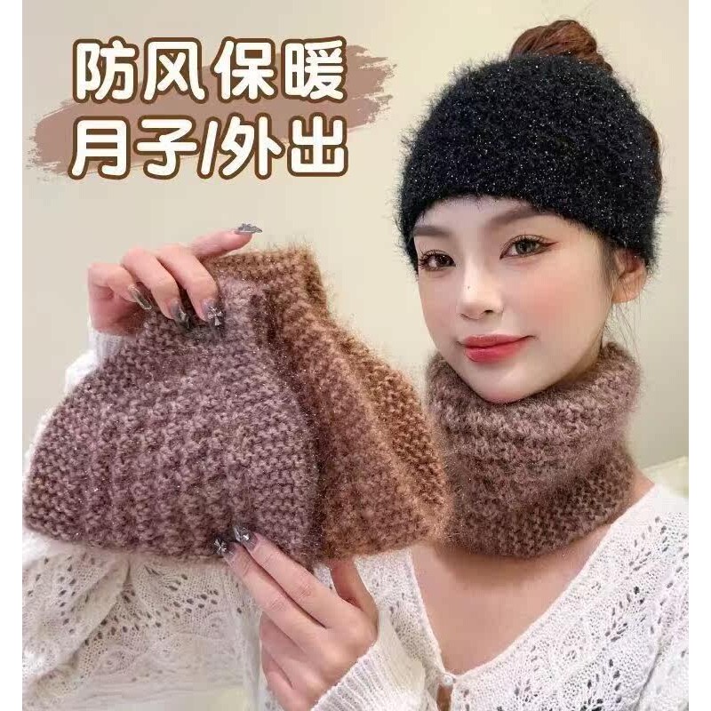 秋冬宽边毛线针织发带帽遮白发神器保暖护耳头巾遮盖发箍头箍发卡