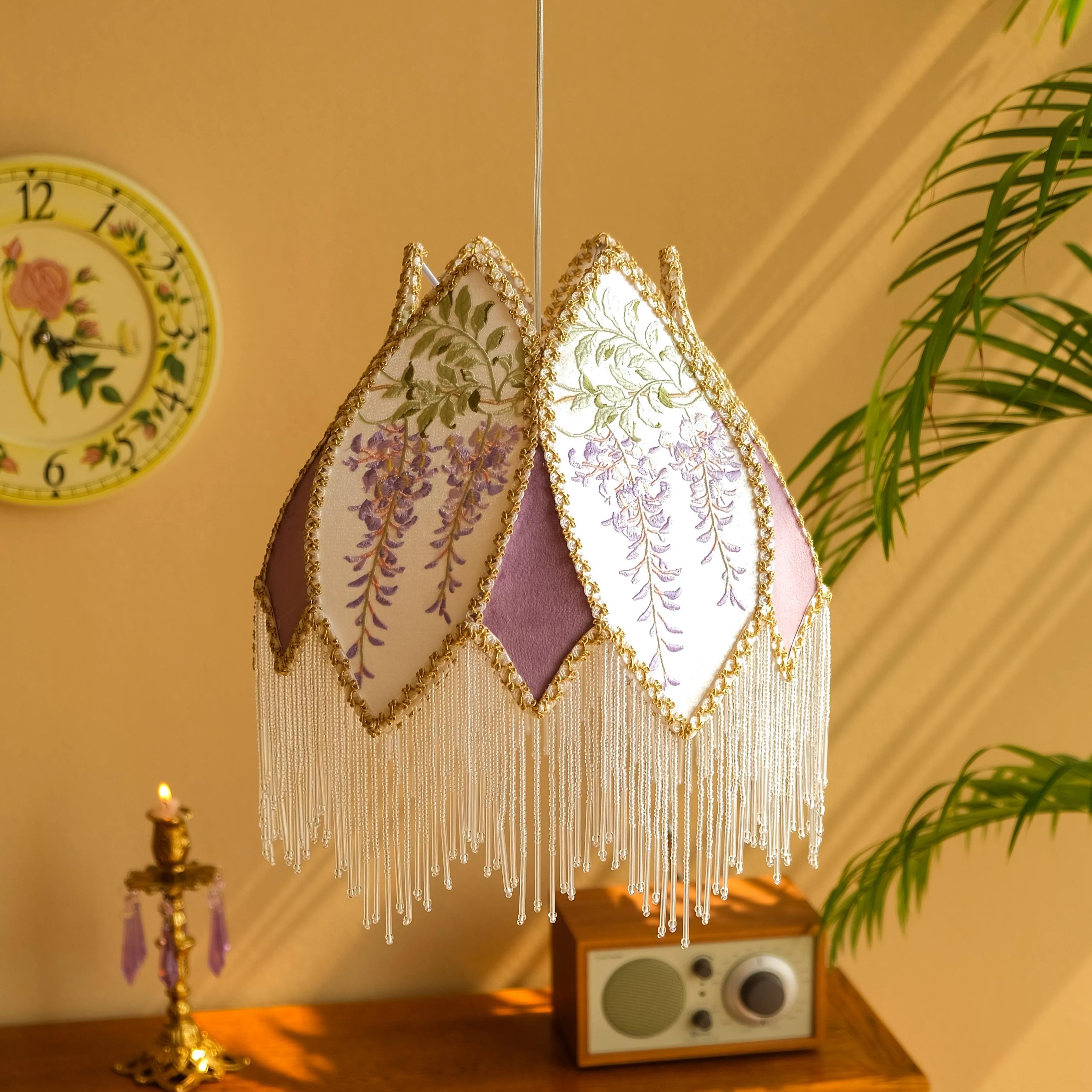 物几空间复古重工刺绣紫藤法式新中式客餐厅书房卧室床头布艺吊灯