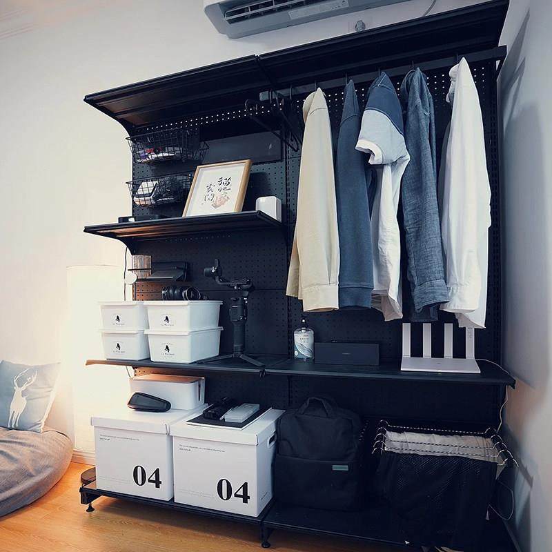 黑1.6米洞洞板衣柜步入式衣帽间出租屋开放衣架网红五金货架改造,住宅家具,衣帽架,淘宝优惠券,粉丝福利购,淘宝优惠卷