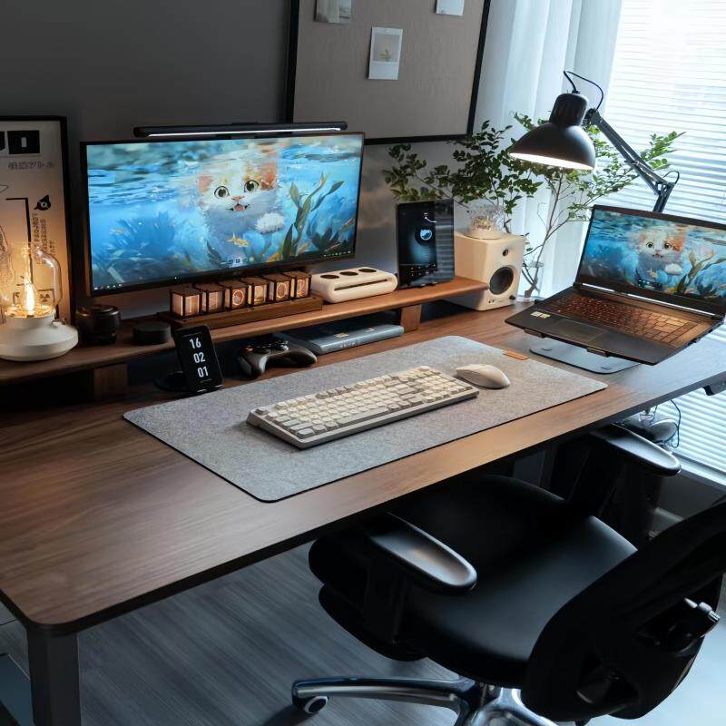 胡桃木纯实木电脑桌台式家用卧室办公学生书桌ins风电竞桌办公台