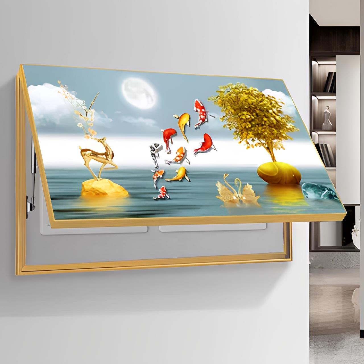 加宽大尺寸轻奢铝合金液压电表箱装饰画 画免打孔遮盖配电箱电闸