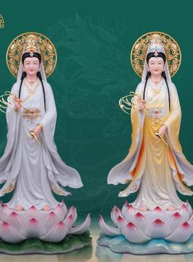 汉白玉妙善观音娘娘佛像供奉客厅16寸19寸坐莲南海观世音菩萨摆件