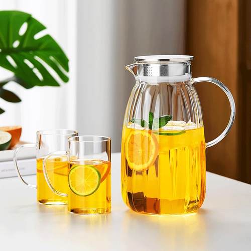 冷水壶玻璃耐高温2000ml大容量装水容器冷水壶家用客厅凉茶瓶冷水