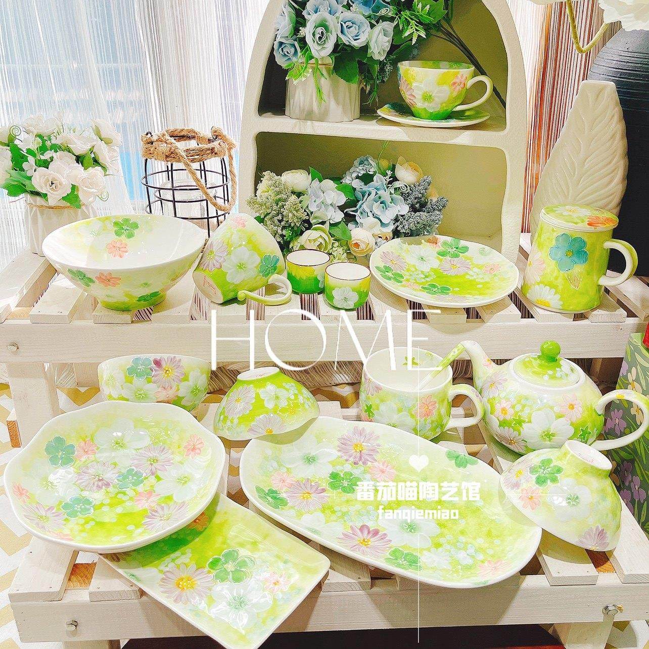 F21濑户烧陶瓷釉下彩餐具饭盘米饭碗鱼盘荷口盘日式汤碗长条盘,餐饮具,盘,淘宝优惠券,粉丝福利购,淘宝优惠卷