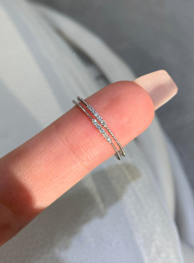 极细银色满钻双层戒指2026新款女