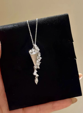 中古拉丝银色沙漏锆石项链女2025