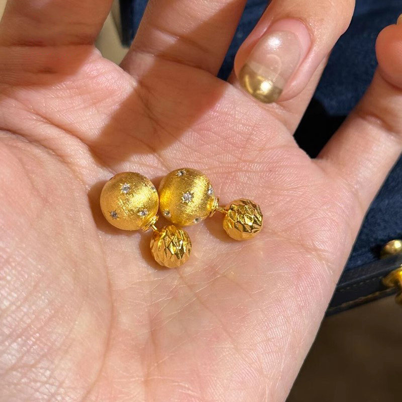 金色拉丝小金球八芒星耳钉小众独特一款两戴秋冬高级感气质耳饰女