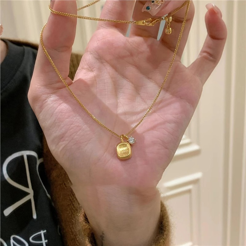 中古拉丝小方糖锆石项链女高级感轻奢小众精致气质锁骨链2025新款