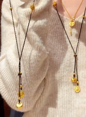 新中式黄财神小胖福项链女款轻奢