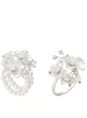 法式银色樱花多层戒指2025新款女