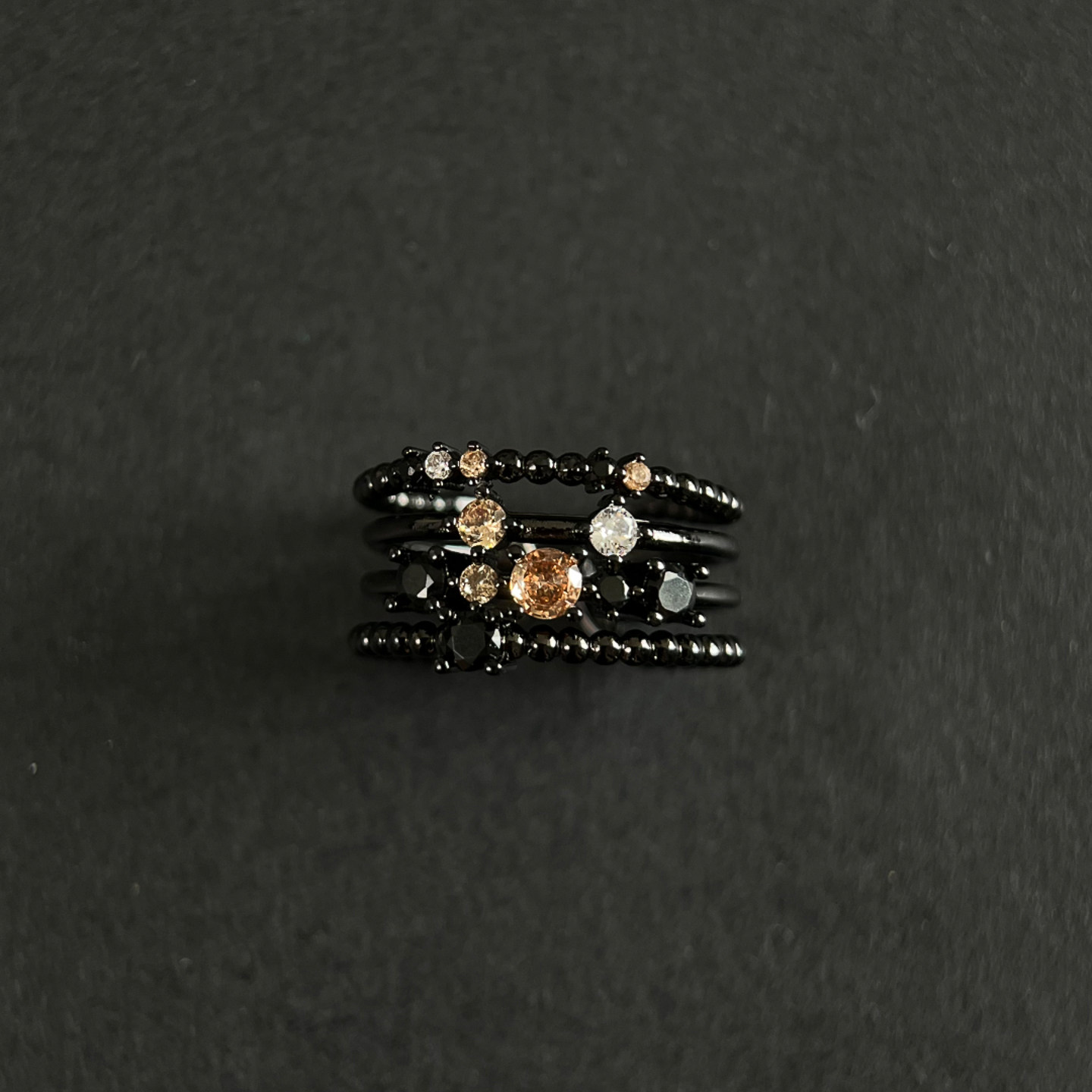 复古暗黑风多层环绕闪钻戒指小众