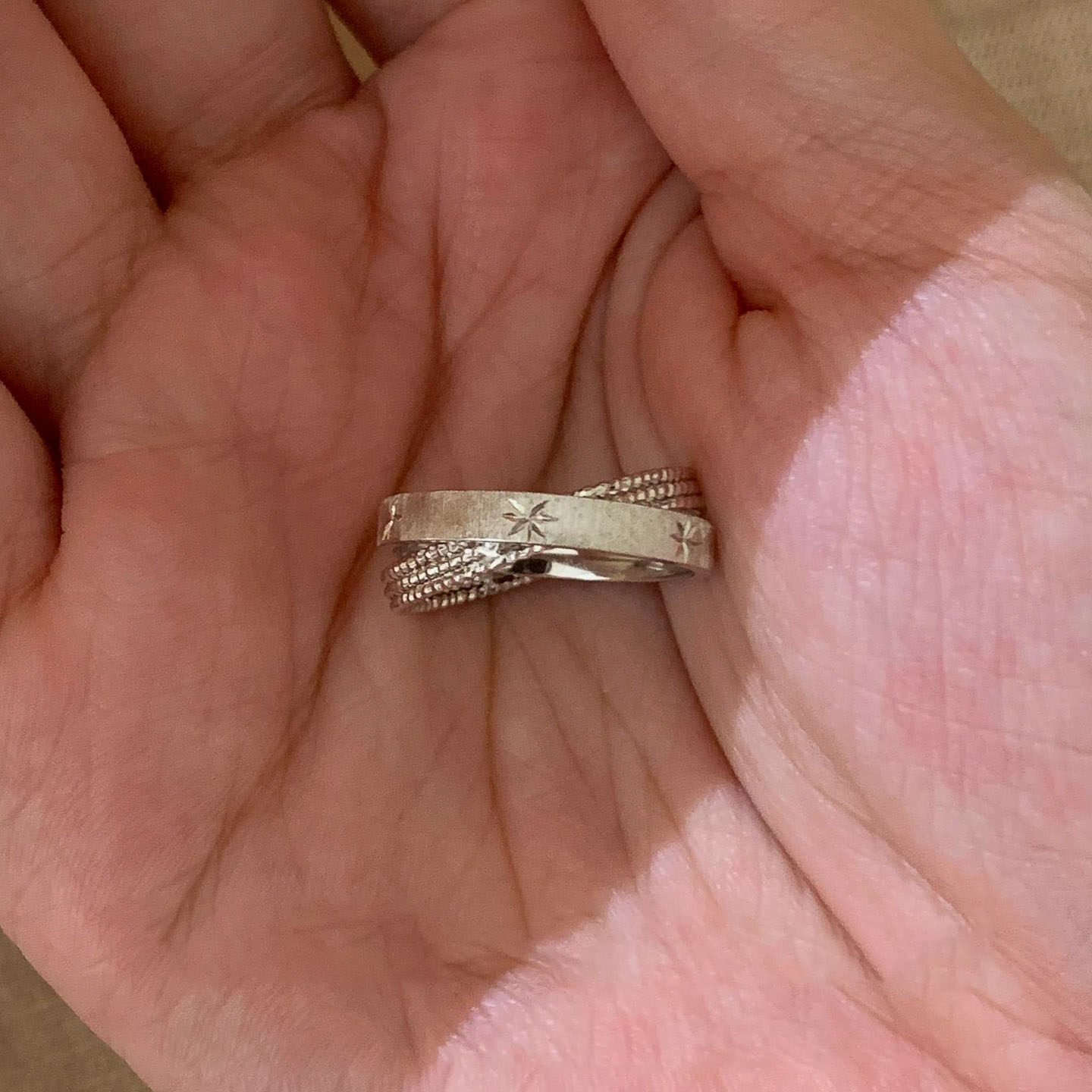 水星记磨砂拉丝双环八芒星戒指女