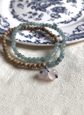 新中式玉石木纹珠拼接手串女款