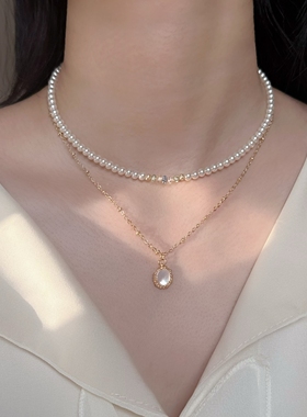 爆闪捷克珠彩色仿珍珠项链女轻奢